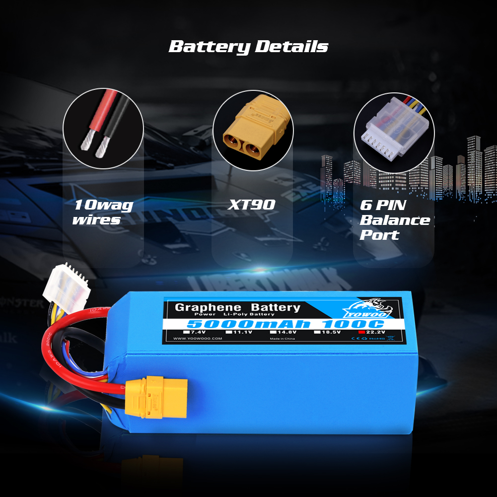 Yowoo グラフェン リポバッテリー 6S 22.2V 5 - 6S Lipo Battery 22.2V 5000Mah のレビューと価格