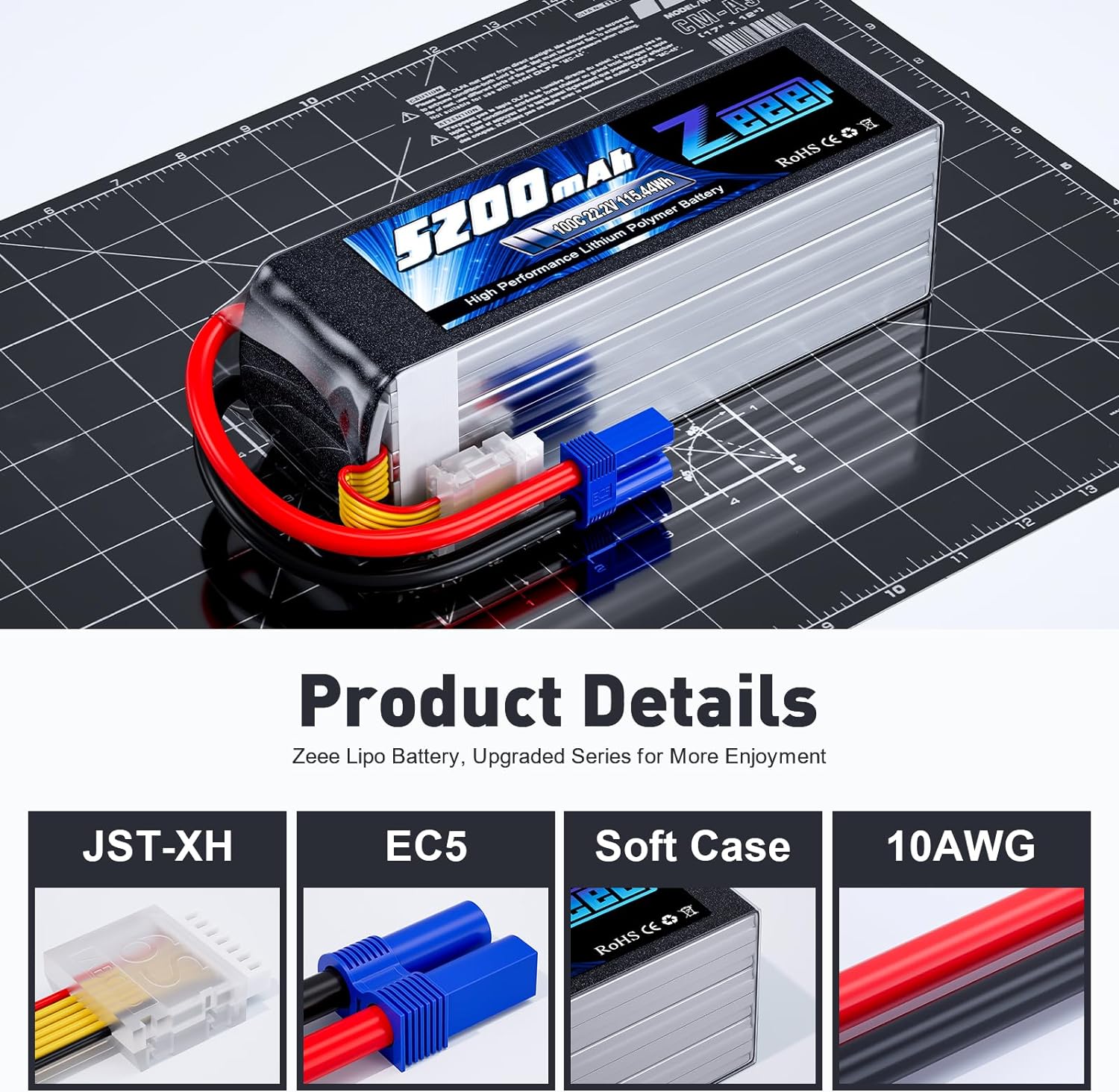 Zeee 6S 5200mAh Lipo バッテリー 22. - 6S Lipo Battery 22.2V 5000Mah のレビューと価格